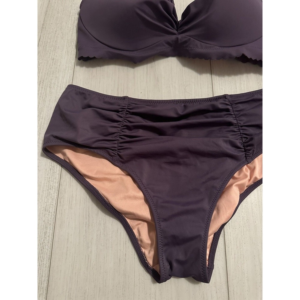 VINTAGE Victoria's Secret 2-pc Bikini Swimsuit Purple Underwire Sz 36D / M - Picture 2 of 7
